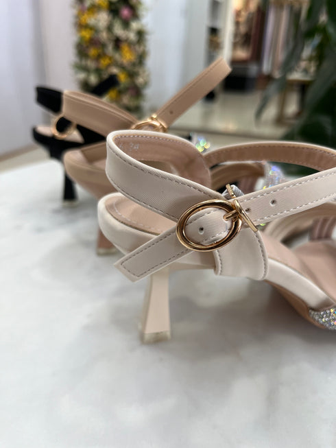 Women Luxury Rhinestone Decor Open Toe Buckle Straps